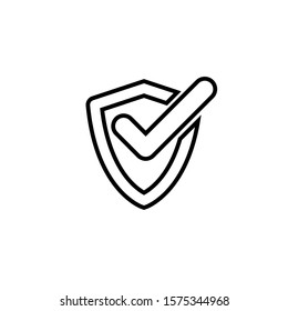 Checkmark Shield Verify Badge Icon Vector Line Only On White Background. 
Flat Icon For Web, Apps, Or Design Product EPS10 Editable.
