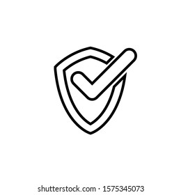 Checkmark Shield Verify Badge Icon Vector Line Only On White Background. 
Flat Icon For Web, Apps, Or Design Product EPS10 Editable.