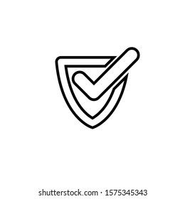 Checkmark Shield Verify Badge Icon Vector Line Only On White Background. 
Flat Icon For Web, Apps, Or Design Product EPS10 Editable.