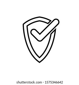 Checkmark Shield Verify Badge Icon Vector Line Only On White Background. 
Flat Icon For Web, Apps, Or Design Product EPS10 Editable.