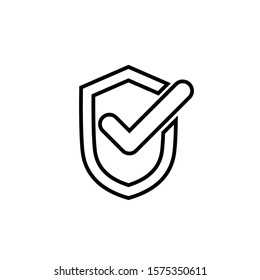 Checkmark Shield Verify Badge Icon Vector Line Only On White Background. 
Flat Icon For Web, Apps, Or Design Product EPS10 Editable.