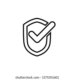 Checkmark Shield Verify Badge Icon Vector Line Only On White Background. 
Flat Icon For Web, Apps, Or Design Product EPS10 Editable.