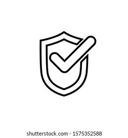 Checkmark Shield Verify Badge Icon Vector Line Only On White Background. 
Flat Icon For Web, Apps, Or Design Product EPS10 Editable.