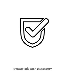 Checkmark Shield Verify Badge Icon Vector Line Only On White Background. 
Flat Icon For Web, Apps, Or Design Product EPS10 Editable.