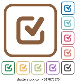 Checkmark simple icons in color rounded square frames on white background