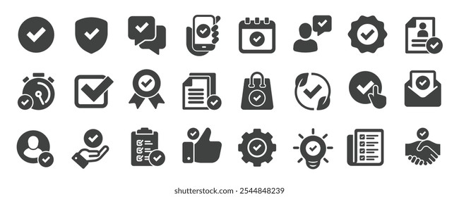 Checkmark solid icons collection. Containing approve, done, choice, option etc icons. For website marketing design, logo, app, template, ui, etc. Vector illustration.