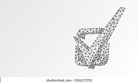 A checkmark in the square box. Abstract digital wireframe, low poly mesh, polygonal vector white origami 3d illustration. Success, business agreement, ok sign, approval concept. Line, dot