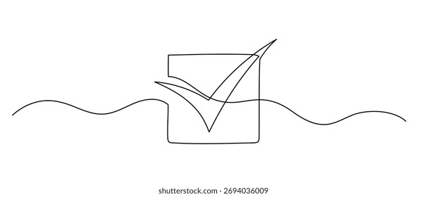 Marca de verificación en la ilustración de una línea cuadrada. Icono continuo de Vector dibujado a mano aislado sobre fondo blanco.