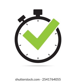 checkmark stopwatch clock vector icon isolated white background