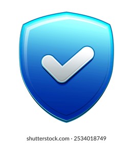 Checkmark symbol on blue shield vector