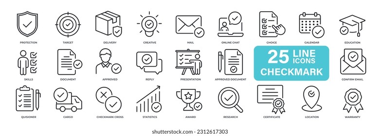 Checkmark thin line icons. For website marketing design, logo, app, template, ui, etc. Vector illustration.