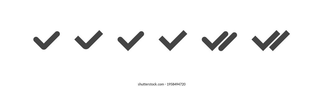 Checkmark tick collection, check approval and read message tick set in sipmple black style, approved vote symbol illustration.