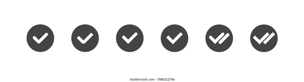 Checkmark tick collection, check approval and read message tick set in sipmple black style, approved vote symbol illustration.