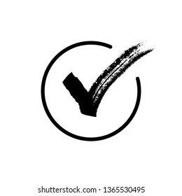 Checkmark tick, hand drawn with brush. Symbol of approval, ok and yes.