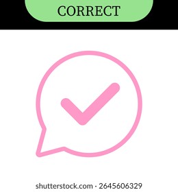 Checkmark or tick mark on speech bubble as a symbol of accept, agree or approval. Icon for app, website and UI. Colorful set of icons, vector illustration