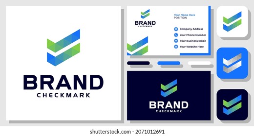 Checkmark Triangle Geometric Checklist Check Modern Up Logo Design with Business Card Template