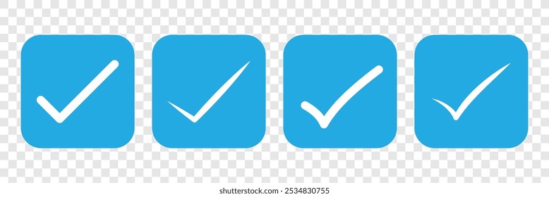 Checkmark vector. Checked checkbox mark, checkmark set. Blue tick, verified, approved symbol. 