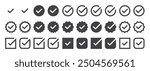 checkmark vector, checkmark icon set, approved symbol, checked checkbox mark, checkmark set, editable line.