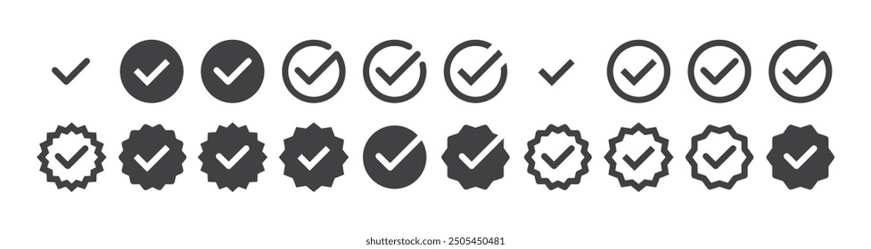 checkmark vector, checkmark icon set, approved symbol, checked checkbox mark, checkmark set, editable line.