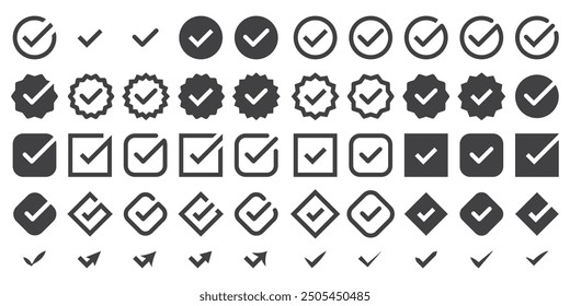 checkmark vector, checkmark icon set, approved symbol, checked checkbox mark, checkmark set, editable line.