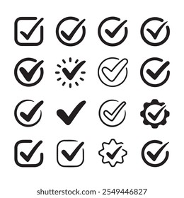 checkmark vector, checkmark icon set, approved symbol, checked checkbox mark, checkmark set, editable line.