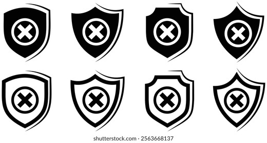 checkmark vector, checkmark icon set, approved symbol, checked checkbox mark, checkmark set, editable line. shield checkmark, cross, approved, rejected, yes, no. Set of black crosses. Design eps 10