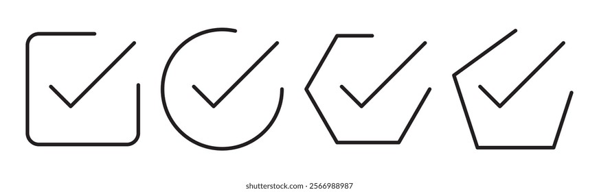 checkmark vector, checkmark icon set, approved symbol, checked checkbox mark, checkmark set, editable line.