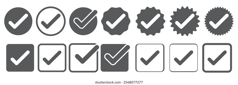 checkmark vector, checkmark icon set, approved symbol, checked checkbox mark, checkmark set, editable line.