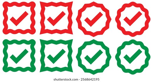 checkmark vector, checkmark icon set, approved symbol, checked checkbox mark, checkmark set, editable line. Tick icon. Check marks different shape, isolated. Design eps 10