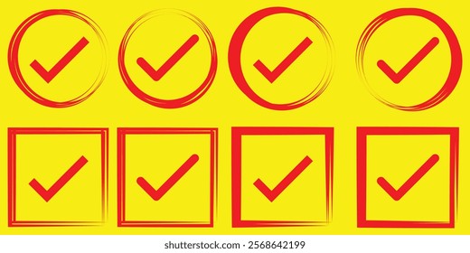 checkmark vector, checkmark icon set, approved symbol, checked checkbox mark, checkmark set, editable line. Tick icon. Check marks different shape, isolated. Design eps 10