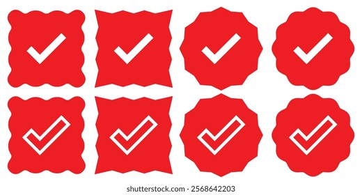 checkmark vector, checkmark icon set, approved symbol, checked checkbox mark, checkmark set, editable line. Tick icon. Check marks different shape, isolated. Design eps 10