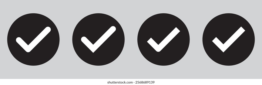 checkmark vector, checkmark icon set, approved symbol, checked checkbox mark, checkmark set, editable line. Check box vector icons set