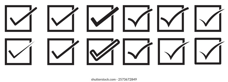 checkmark vector, checkmark icon set, approved symbol, checked checkbox mark, checkmark set, editable line.