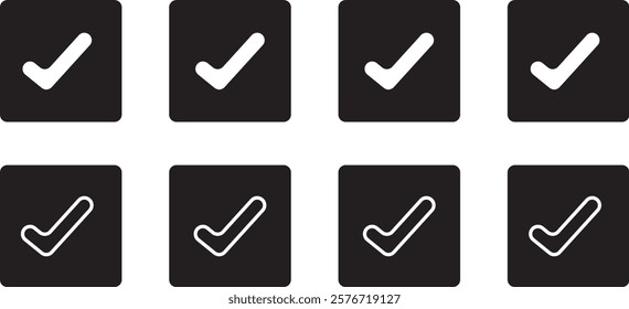 checkmark vector, checkmark icon set, approved symbol, checked checkbox mark, checkmark set, editable line.