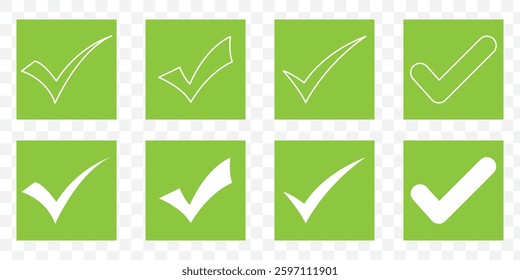 checkmark vector, checkmark icon set, approved symbol, checked checkbox mark, checkmark set, editable line on Transparent Background. EPS 10.