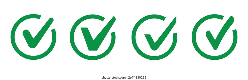 vetor de marca de seleção, conjunto de ícones de marca de seleção, símbolo aprovado, marca de caixa de seleção marcada, conjunto de marcas de seleção, linha editável.