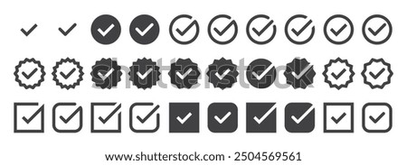 checkmark vector, checkmark icon set, approved symbol, checked checkbox mark, checkmark set, editable line.