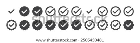 checkmark vector, checkmark icon set, approved symbol, checked checkbox mark, checkmark set, editable line.