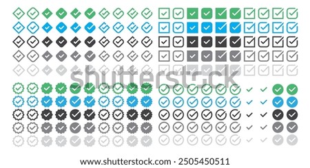 checkmark vector, checkmark icon set, approved symbol, checked checkbox mark, checkmark set, editable line.