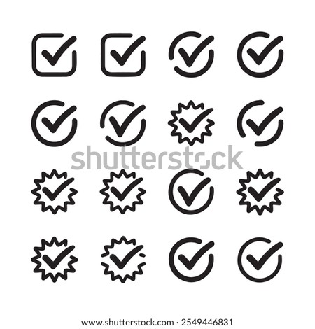 checkmark vector, checkmark icon set, approved symbol, checked checkbox mark, checkmark set, editable line.