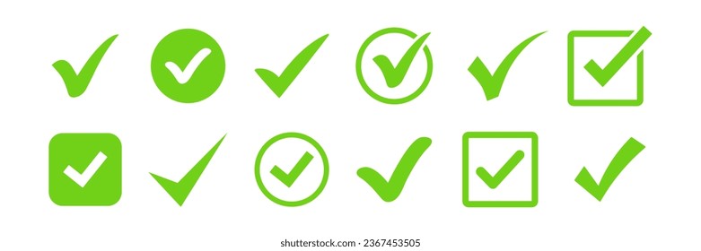 CheckMark vector icon. Set of simple check mark. Green check mark icon. Tick symbol. Accept okay symbol for improvement or checklist design. Correct vote choice symbol. Vector illustration