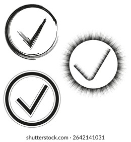 Checkmark vector icon. Tick round symbol. Approval stamp shape. Circle black outline.