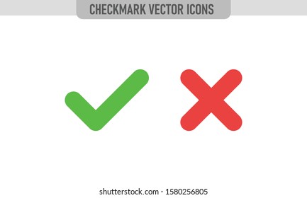 Checkmark vector icons, green tick and red x cross. Approval and disapproval Check marks.