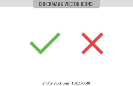 Checkmark vector icons, green tick and red x cross. Approval and disapproval Check marks.