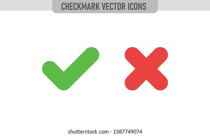 Checkmark vector icons, green tick and red x cross. Approval and disapproval Check marks.