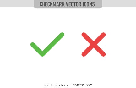 Checkmark vector icons, green tick and red x cross. Approval and disapproval Check marks.