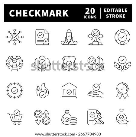Checkmark vector icons in line style. Checkmark icons set. Tick related icons