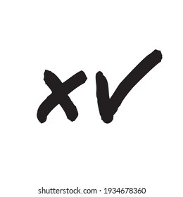 Iconos vectoriales de marca de verificación. Marcas de comprobación y cruces. Grungy estilo dibujado a mano. Símbolos correctos e incorrectos.