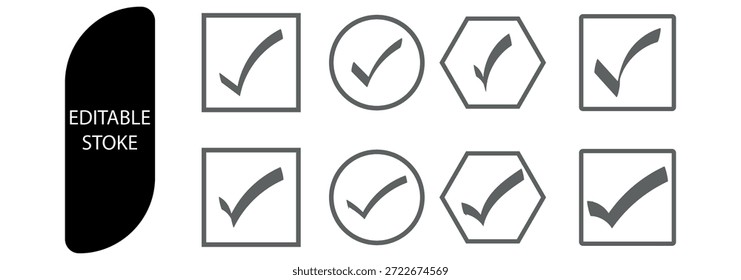  Checkmark, Verificado, Correto, Sucesso, Aprovação, Lista de verificação, Símbolo de validação, Marca de OK, Sinal de feito, Coleção de design de estilo plano vetorial