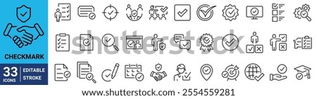 Checkmark web line icons set. Containing check, accept, agree, selected, confirm, approve, correct, complete, checklist.